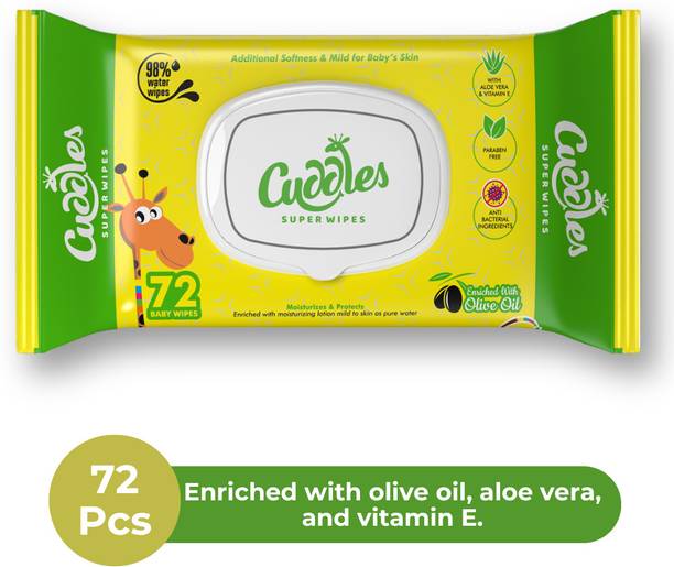 Cuddles SUPER WIPES with Lid - Enriched with Aloevera, Olive Oil and Vitamin E (Pack of 1)