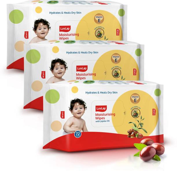 LuvLap Wipes for baby skin with Jojoba Oil, Paraben Free, 72 wipes/pack