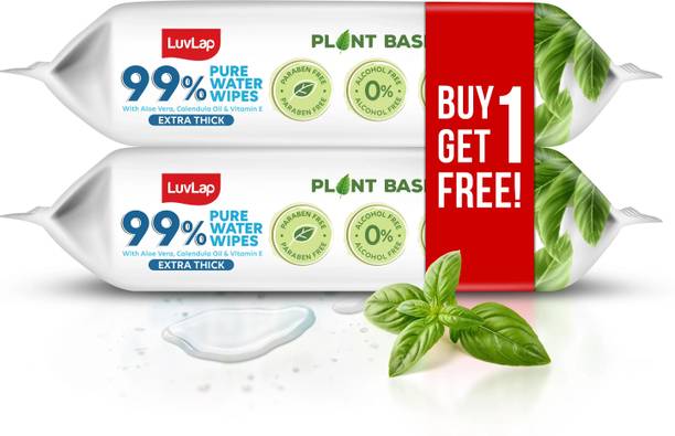 LuvLap Plant Based 99% Pure Water Extra Thick Baby Wipes, Pack of 2 (Buy 1 Get 1 Free)