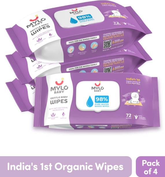 MYLO Baby Gentle Wipes with Coconut & Neem, Thick & Soft, Anti-bacterial, With Lid