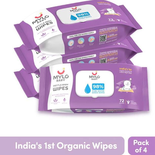 MYLO Baby Gentle Wipes with Coconut & Neem, Thick & Soft, Anti-bacterial, With Lid