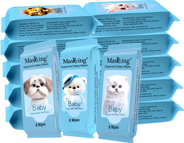 MasKing Supermini Baby Wet Wipes - Mini Size, Gentle Hygiene for Kids-Newborns (10 Pack)