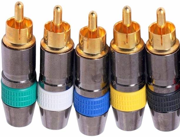 BALRAMA 5pc Metal Gold Plated RCA Pin Audio Video Speaker Male Connectors Jack AV Plug Solderless RCA Male Connectors Screw Design Audio Video In-Line Jack Adapter Wire Connector
