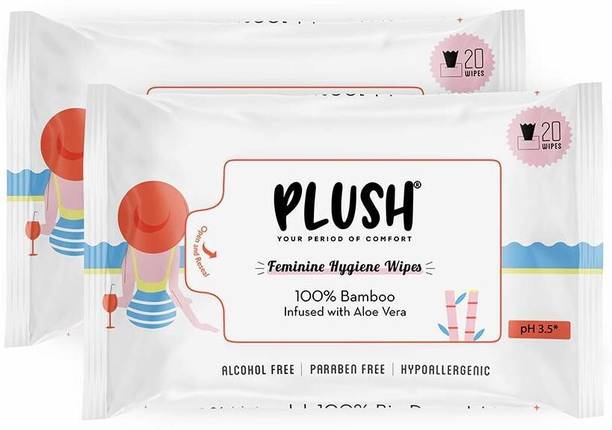 PLUSH Natural Intimate Wipes (40 Wipes)- Bamboo + Aloe Vera Intimate Wipes