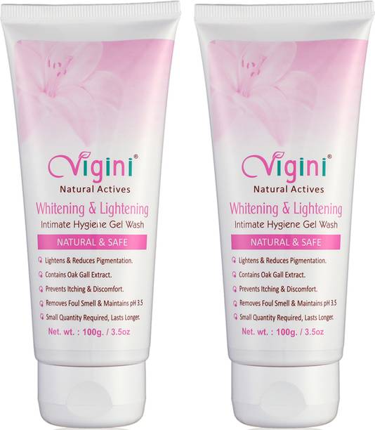 Vigini 100% Natural Actives Intimate Lightening Vaginal Whitening Feminine Hyigene Gel Wash for Women No Added Colors, No Mineral Oil, Sulphate Free, Paraben Free, Non Carcinogenic, Non Staining Non Iching unlike cream serum 200 Ml Intimate Wash