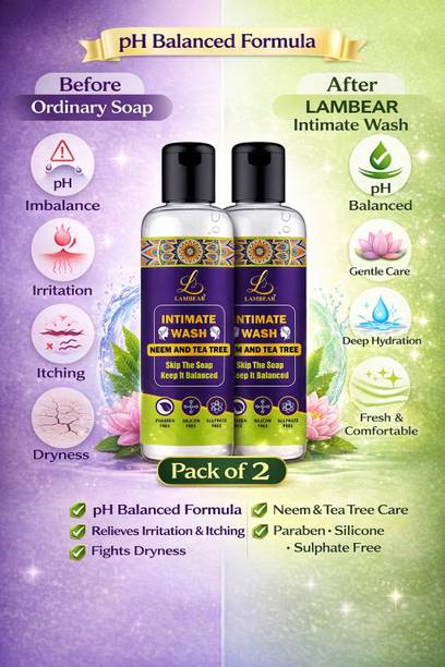 Lambear Intimate Wash for Women Neem Tea Tree pH Balanced Pack of 2 Intimate Wash