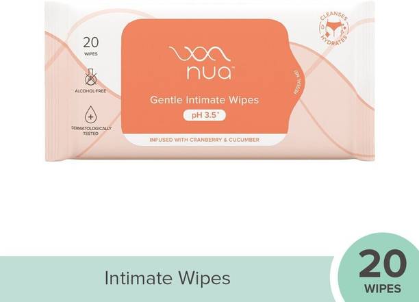 नुआ Natural Intimate Wipes for Women with Cranberry, Aloe & Cucumber |Ph Balanced इंटिमेट वाइप