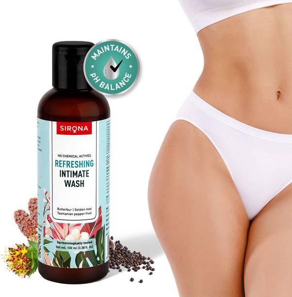 SIRONA Natural pH balanced Intimate Wash - 100 ml, with 5 Magical Herbs & No Chemical Actives - Helps Reduce Odor, Itching & Maintains Hygiene for Men and Women Intimate Wash