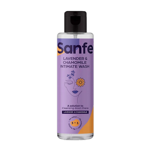 Sanfe Natural Intimate Wash, 3 in 1 - No Odour, No Itching, No Irritation - Lavender & Chamomile Intimate Wash