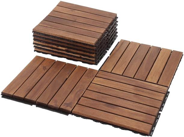 TGOPIT Deck Tiles with Interlocking | Walnut Wood Floor Decking Water Resistant Tile Solid Flooring