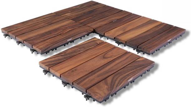 HomeFast Interlocking Deck Tiles - Snap Together Wood Flooring | Acacia Hardwood Outdoor Solid Flooring