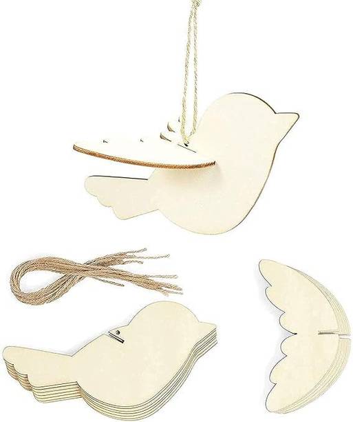 OMKANOTA Pack of 10 Hanging Birds Unfinished 3D Wooden Birds Cutouts Pine Wood Veneer
