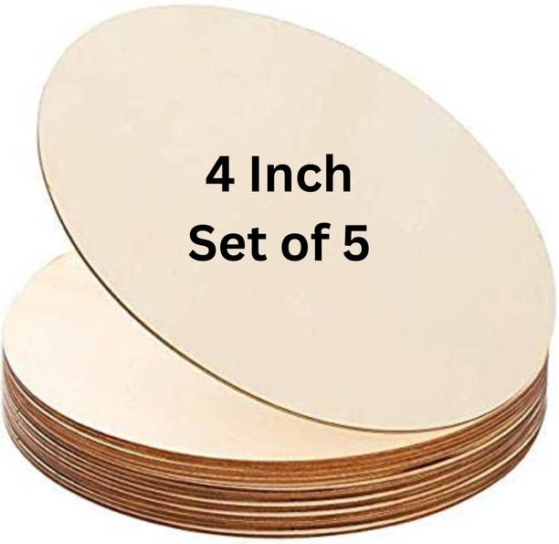 kumawatfeb unfinished round circle 4 inch set of 5 for art craft painting Pine Wood Veneer