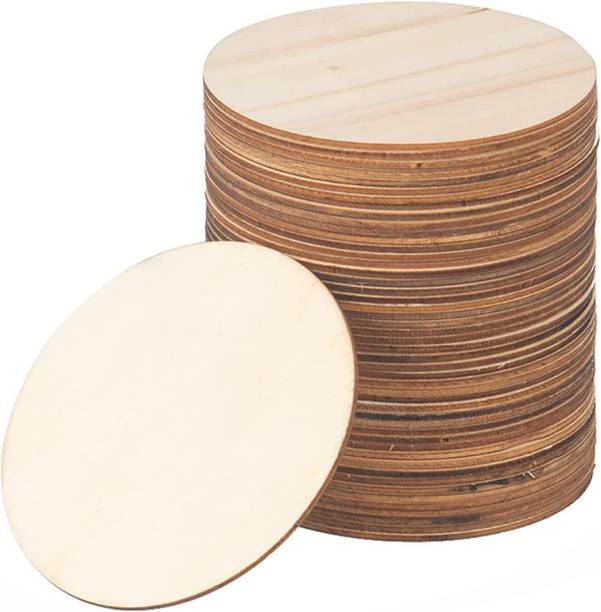 Tripti Products Set of 25 Pcs Unfinished Round Blank Wood Pieces Pine Wood Veneer