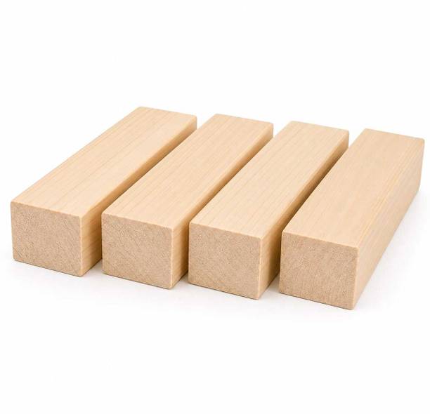ROYAL GLOBAL 4 Inch 25 MM Wood 4 x 1 x 1 Inch Wooden Carving Blocks - 4 Pieces Pine Wood Veneer