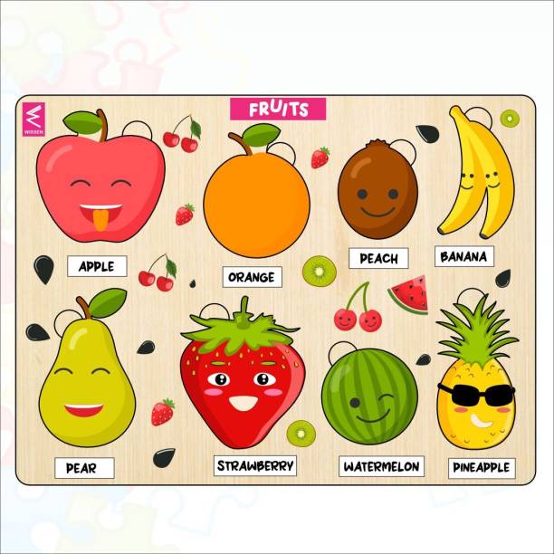 WISSEN Wooden Fruit Puzzle Board for Kids- 12*9 inch WET_307A Wooden Geometric Object