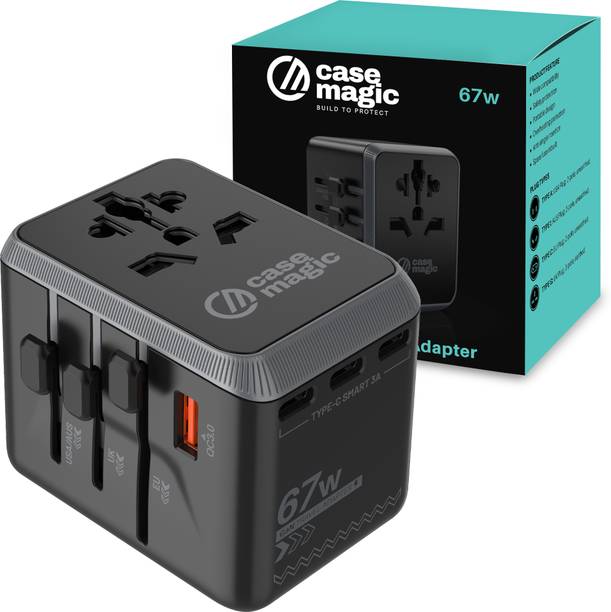 Case-Magic 67W GaN Universal Travel Adapter, USB-C, USB-A, 4 Ports, for 200+ Countries Worldwide Adaptor