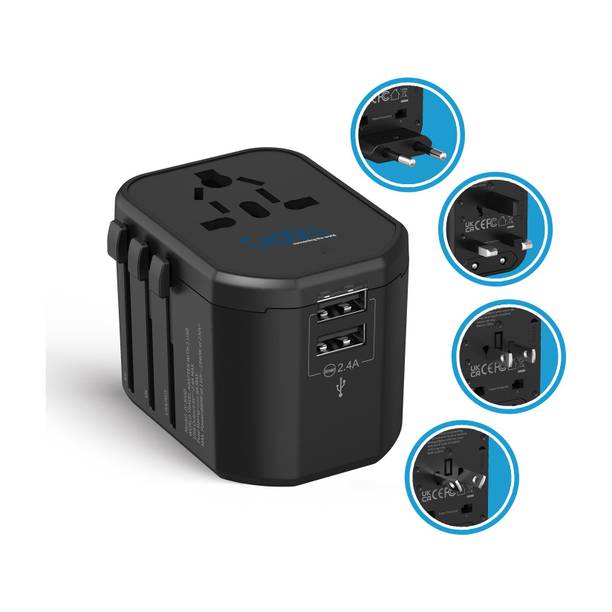 Ceptics Universal Travel Adapter - 3-in-1 International Plug Socket, 2 x USB 2.4A Ports Worldwide Adaptor
