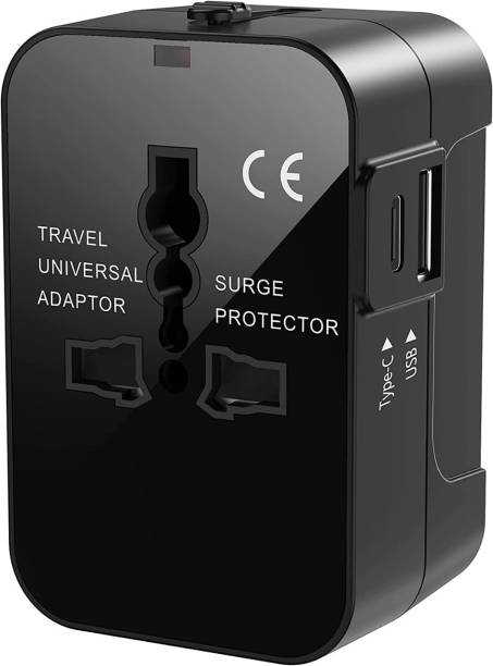 Jihaan Universal Type C+USB 2 USB Ports & AC Outlet Plug in Worldwide Worldwide Adaptor