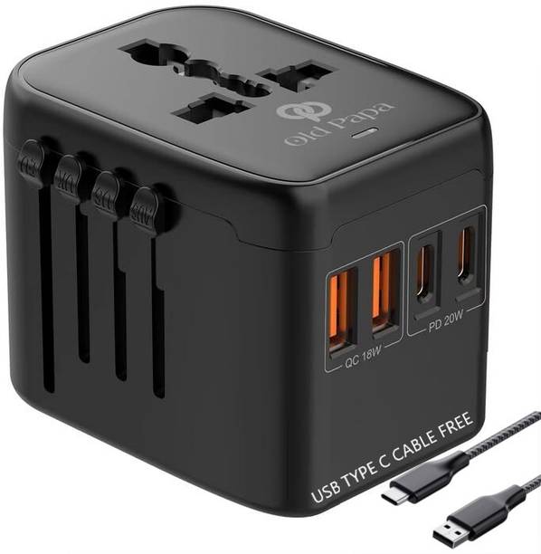 OLD PAPA Universal Travel Adapter, 5 in1 PD20W International Power Adapter, Fast Charging Worldwide Adaptor