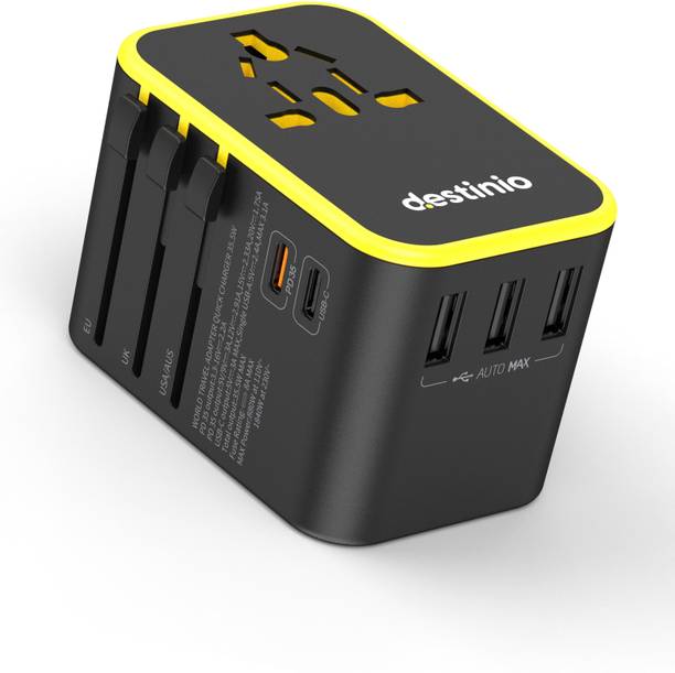 Destinio Universal Travel Adapter 6-in-1 Fast Charging with Type C USB, PD for US, UK, EU Worldwide Adaptor