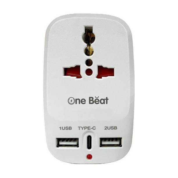 One Beat Compact All-in-One Adapter with USB Type-C, 2 Smart USB Ports I Universal Socket Worldwide Adaptor