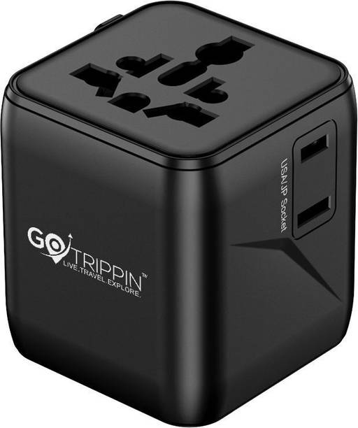 Gotrippin Universal Travel Adapter with Dual USB Charger Ports (Black), International Worldwide Charger Plug for Phone, Laptop, Camera, Tablet Worldwide Adaptor