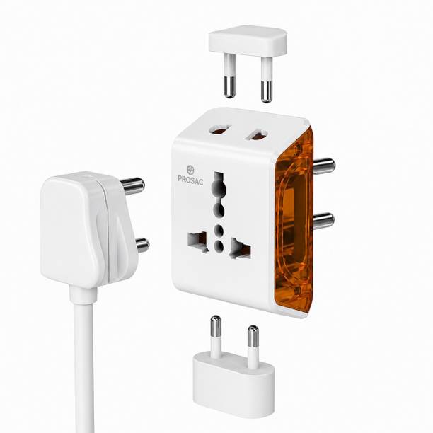 Prosac Universal 3-Pin Socket Adapter with LED Indicator | Pack of 1 Worldwide Adaptor