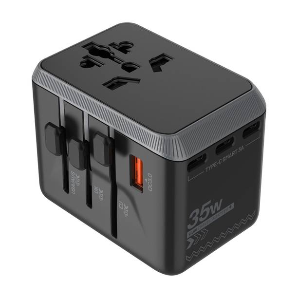 Case-Magic 35W GaN Universal Travel Adapter, USB-C, USB-A, 4 Ports, for 200+ Countries Worldwide Adaptor