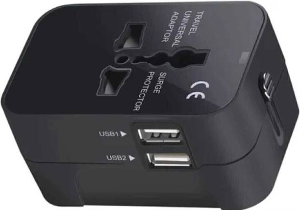 HSD UNIVERSAL TRAVEL ADAPTER BLACK WITH DUAL USB Worldwide Adaptor