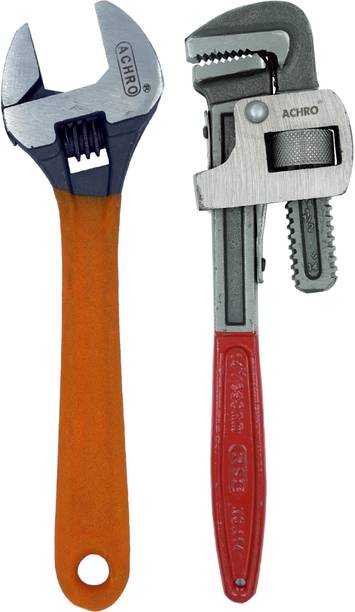 ACHRO 902 (L) ACHRO Open End Combo Kit of 14 Inch Pipe Wrench and 12 Inch Adjustable Wrench Single Sided Pipe Wrench