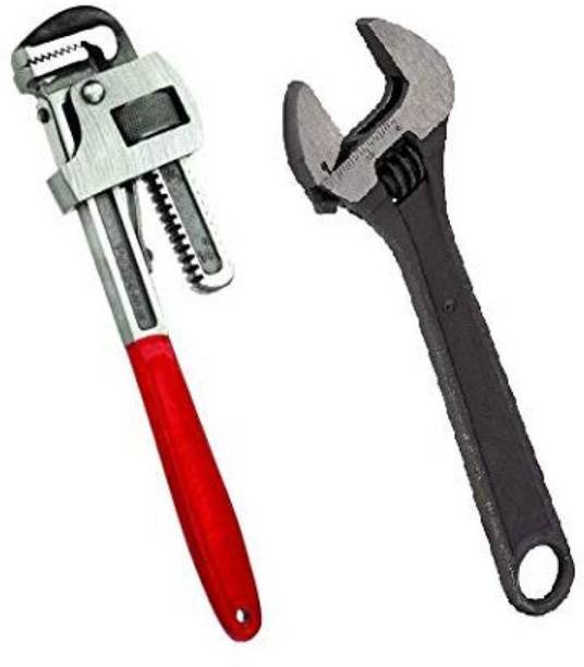 WhiteArcade Combo of 10 Inch Pipe Wrench and 8 Inch Adjustable Wrench || Best Quality Single Sided Pipe Wrench