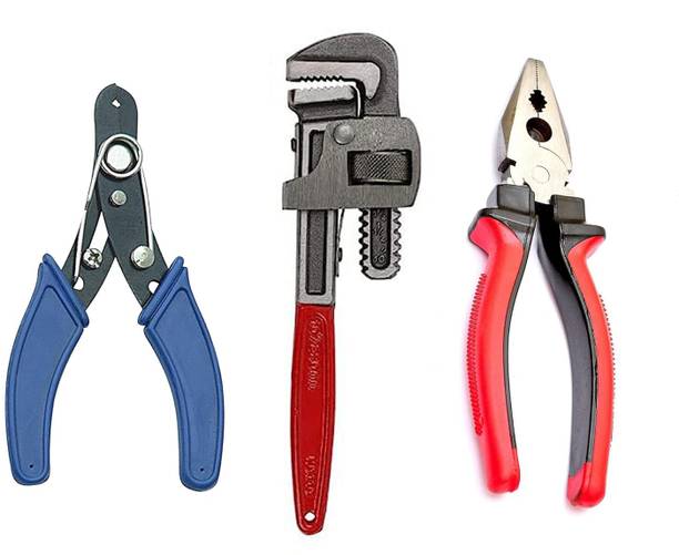 Exotic Arcade 3 Pcs Kit of Pipe Wrench 10 Inch + 8 Inch Plier + Wire Cutter || Heavy Duty Hand Tool Kit || Single Sided Pipe Wrench