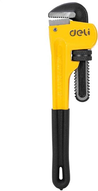 Deli 12” 300mm Pipe Wrench Durable Carbon Steel with Toothed Jaw Anti-Slip Handle & Adjustable Pitch for Plumbing and Mechanical Repair Single Sided Pipe Wrench