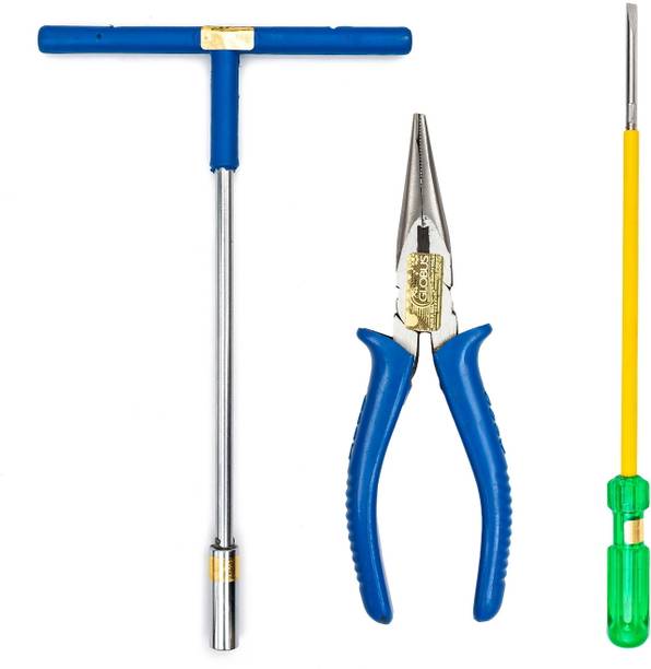 ग्लोबस TOOL KIT :Long Nose Plier7''/175MM/T Spanner 10mm socket/ SCREW DRIVER 12"/300mm 726 सिंगल साइडेड T टाइप रिंच