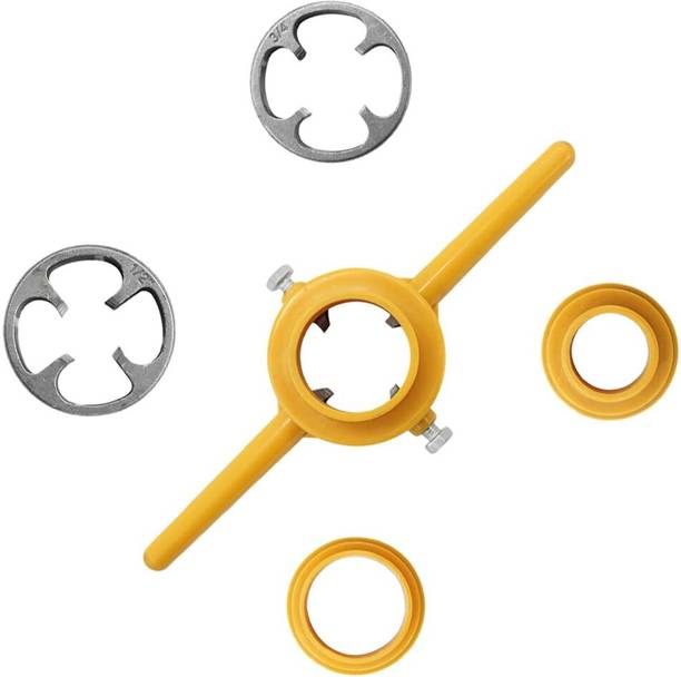 aster shop 6pcs Yellow Steel & Plastic Pipe Threading Die Set Easy-to-Use with Tap Wrench for PVC Pipes Single Sided Combination Wrench