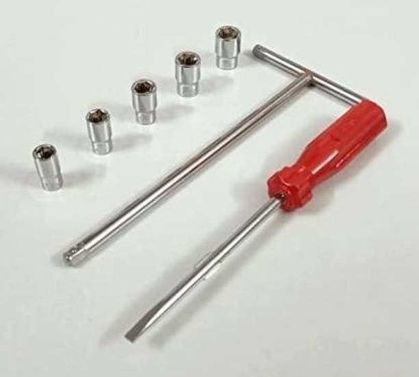 DHATRI TOOLS 1/4" Drive T-Handle with 4 sockets of (8, 10, 11, 12 mm) Socket Set Single Sided Socket Wrench