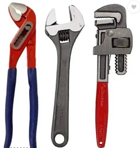 sksexotic Kit Of 3 Plumbing Tools(10" Water Pumplier, 12" PipeWrench, 10"AdjustableWrench) plumbing kit 12 inch pipewrench,10 inch adjusatblewrench,10 inch waterpump plier Single Sided Pipe Wrench