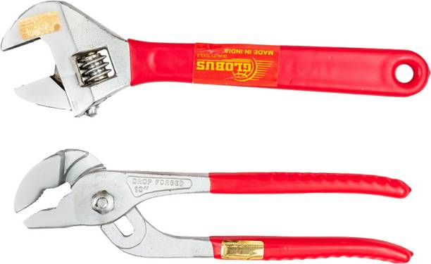 Globus 766 Adjustable Wrench(10"/250MM Soft Grip& Water Pump Plier(10''/250MM)Soft Grip Single Sided Open End Wrench