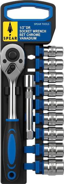 spear 1/2" CR-V 12 Pcs Ratchet Wrench Set with Quick Release & Extension Bar for DIY, Automobile, Professional, Home Applications Single Sided Socket Wrench