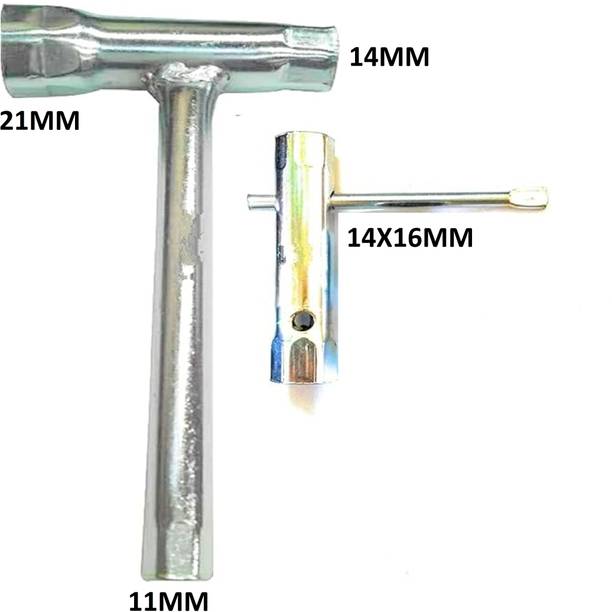 2ps Set Multi-vehicle Plug Spanners Tool (14X16MM) & (11X14X21MM) Motorbikes Chrome Plated Finish, Essential Choice Double Sided Pipe Wrench