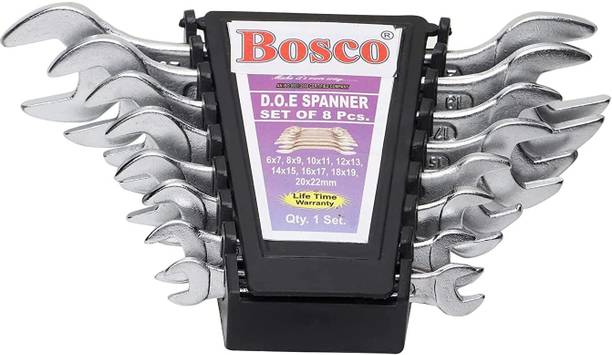 BOSCO BVR-01 8-Piece Double Open-End Jaw Spanner Wrench Set, Carbon Steel with Chrome Plating Double Sided Open End Wrench