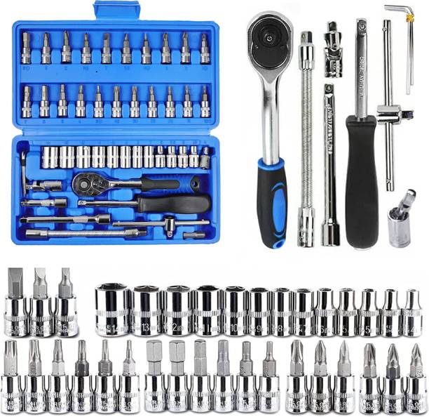 AEGON SS-46, 1/4" HeavyDuty Ratchet , Chrome Vanadium Hand Tool Kit, DR Socket Set For Repairing Work, DIY, Auto Car Double Sided Combination Wrench