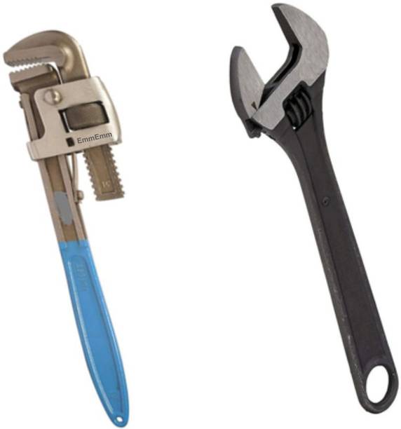BALRAMA Premium Combo of 14 Inch Drop Forged Pipe Wrench & 12 Inches Adjustable Wrench 14 Inch Pipe Wrench + 12 Inch Adjutsable Wrench Single Sided Pipe Wrench