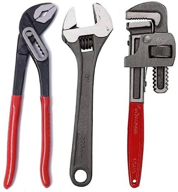 Exotic Arcade Kit Of 3 Plumbing Tools(10" Water Pumplier, 10" PipeWrench, 8" AdjustableWrench) Kit Of 3 Plumbing Tools(10" Water Pumplier, 10" PipeWrench, 8" AdjustableWrench) Single Sided Pipe Wrench