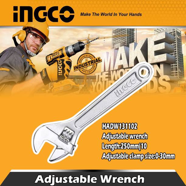 INGCO Adjustable Wrench 10 Inch Single Sided Open End Wrench