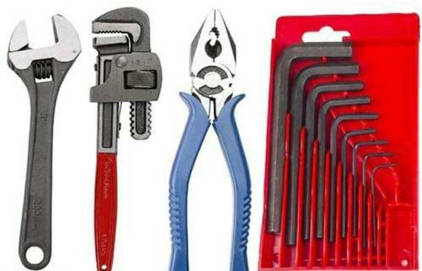 WhiteArcade 8inch Adjustable Wrench 10inch Pipe Wrench 8inch Plier and Allen key set Combo of Wrench plier and Allen key set Double Sided Pipe Wrench