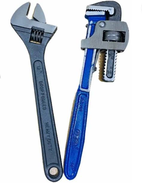 Sitrus Plumber Tool Combo 14inch Pipe Wrench & 12inch Adjustable Wrench Plumber Tool Combo Single Sided Pipe Wrench Single Sided Pipe Wrench