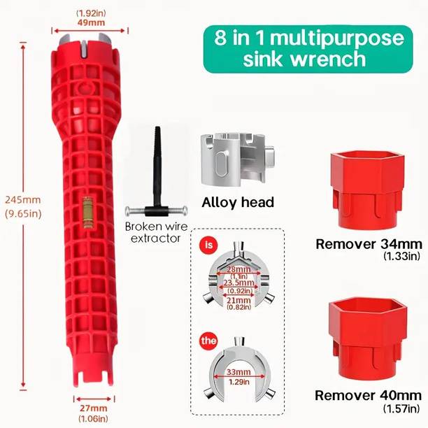 AS TOOL CENTER 8 In 1 Sink Wrench Set Sink Repair And Faucet Plumbing Tool Multifunctional Basin Wrench Bathroom And Kitchen Single Sided Open End Wrench