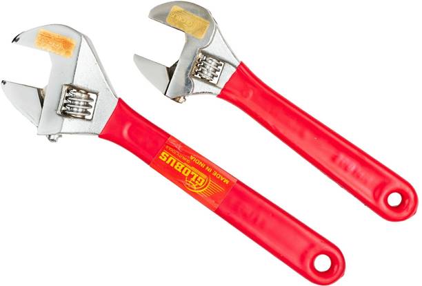 Globus 736 Adjustable Wrench/Spanner (8'/200MM)(10"/250MM) Chrome finish & SOFT GRIP Single Sided Pipe Wrench